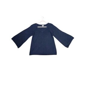 GARNET HILL 100% Baby Alpaca V Neck Bell Sleeve Roll Hem Pullover Sweater Medium